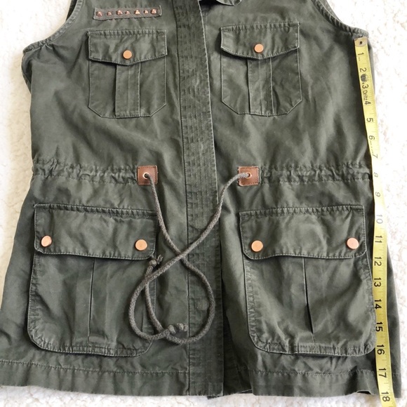 Unbranded Studded Boho Grunge Army Green Drawstring Vest - Picture 9 of 10